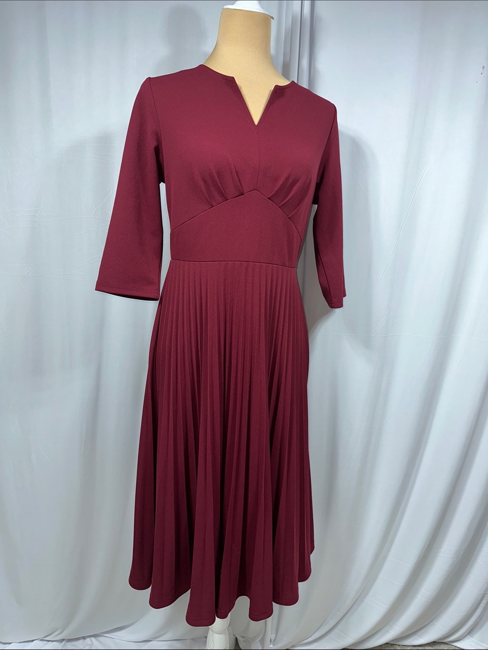 V-Neck Midi Dress in Deep Wine